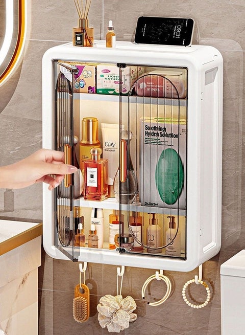 Bathroom Storage Rack,Kitchen Wall Cabinet Bathroom Storage Cabinet Large Capacity No Drilling Bathroom Storage Shelf Wall-Mounted Bathroom Kitchen Living Room Corridor Organizer Rack torage & Organisation Cabinet Double Door